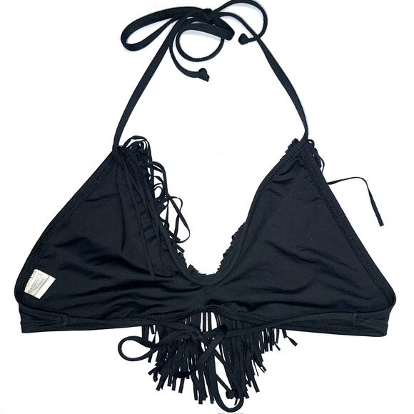 L*Space Audrey Black Fringe Halter Bikini Top - Picture 10 of 14